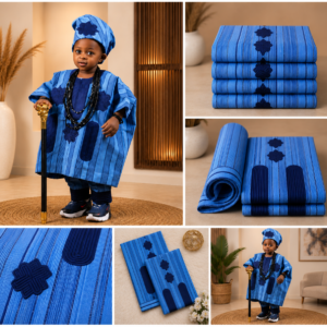 Complete Agbada with Esiki, trouser & cap for kids